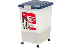 IRIS USA Airtight Pet Food Storage Container, Up to 54 lbs, Attachable Wheels, For Dog Cat Bird and Other Pet Food Storage Bin, Keep Fresh, Easy Mobility, BPA Free, Navy/Pearl