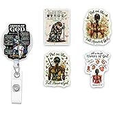 (5Pcs) Ephesians 6 10-18 Put On The Full Armor of God Holographic Christian Badge Reels, Inspirational ID Badge Holder Retractable Clip, Christian Gifts for Nurse Teacher Students Office Worker