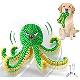 Qraxond Interactive Dog Toys Octopus,Durable Automatic Jumping Dog Toy to Keep Them Busy,Squeaky Moving Tug of War Doggie Toy,USB Rechargeable,Not for Aggressive Chewers (Green)