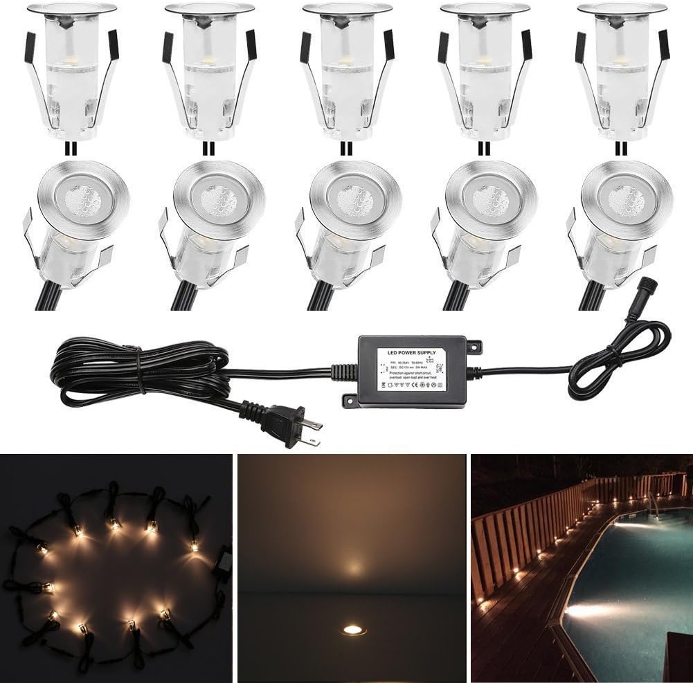 LED Deck Lights, 0.7" Tiny Deck Driveway Light Dock Path Step Road Light Warm White Outdoor and Indoor Decoration Security Lighting (Pack of 10)