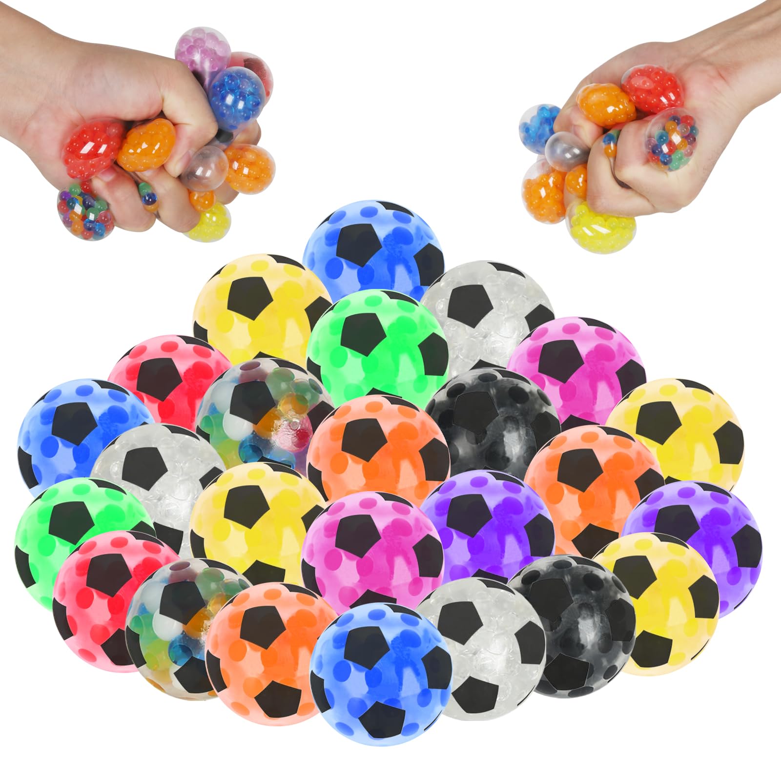 Photo 1 of 20 Pack Mini Stress Balls Set Fidget Toys for Adults, Colorful Soccer Squishy Squeeze Stress Relief Ball, Party Favors Bags Gifts