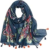 Yeieeo Boho Scarf for Women Lightweight Floral Printed Scarf Fall Winter Fashion Fringed Shawl