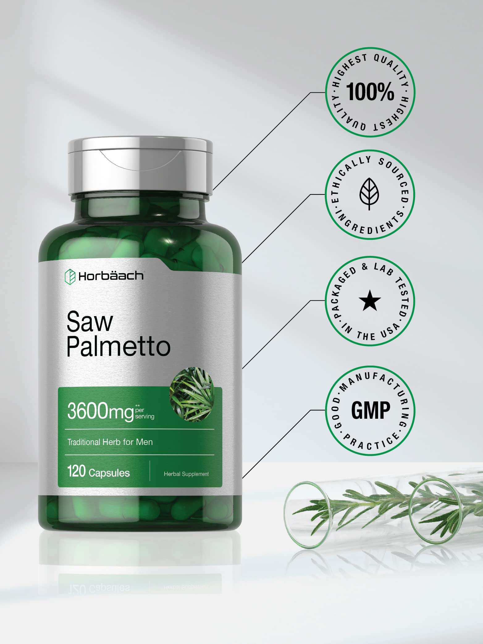 Saw Palmetto Extract | 120 Capsules | Non-GMO and Gluten Free Formula | from Saw Palmetto Berries | by Horbaach