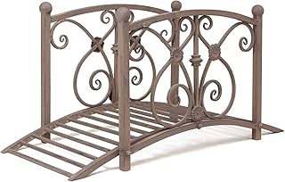 Deko Brücke Bachlauf aus Metall in Rost Optik, mit Geländer, Zierbrücke, Gartendeko, Teichbrücke