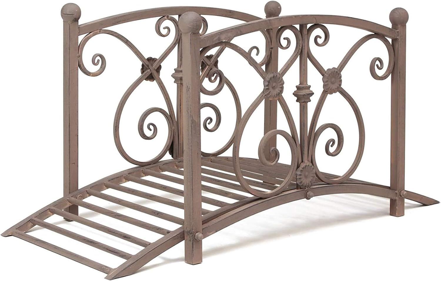 Deko Brücke Bachlauf aus Metall in Rost Optik, mit Geländer, Zierbrücke, Gartendeko, Teichbrücke