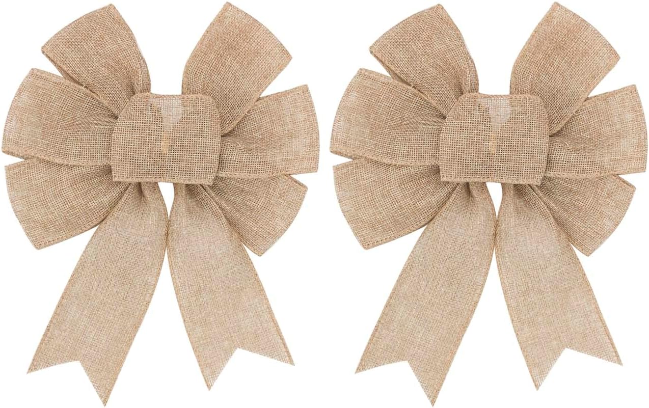 Bows & Ribbons - 2pcs Burlap Wreath Bow Rustic Jute Bow Christmas Tree Topper Ornament Gift Bow for Birthday Wedding Holiday Party Decorations