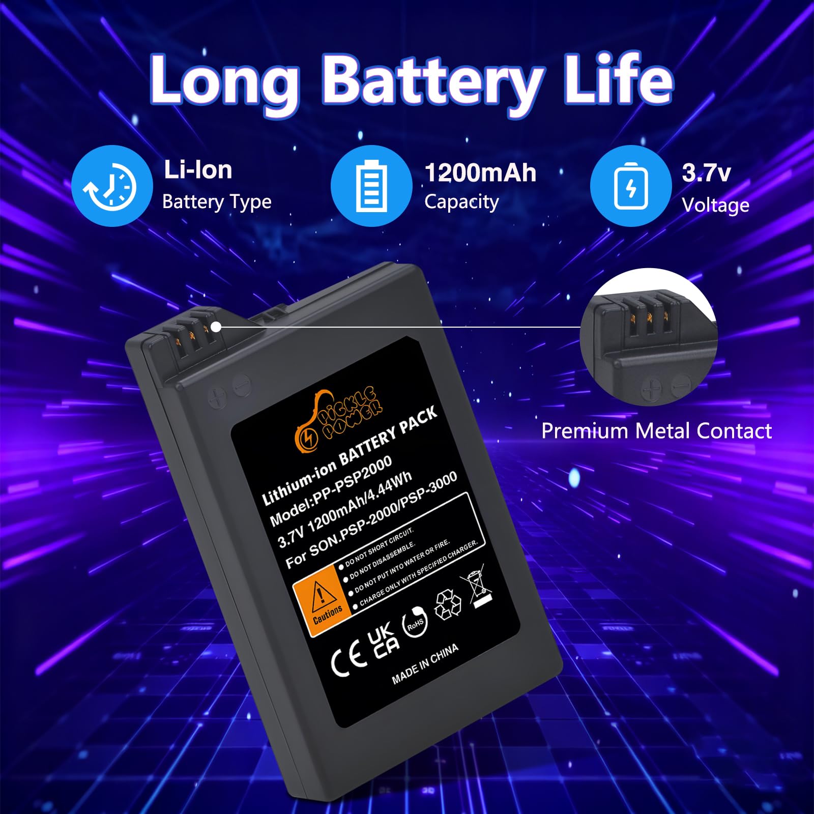 Pickle Power PSP 3001 Battery and LED Display Charger for Sony PSP 2000/3000 PSP-S110 Console, PSP-3001 PSP-3002 PSP-3000 PSP-3004 PSP-2001 PSP-2002 PSP-2003,PSP Lite, PSP Slim