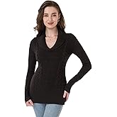 AmélieBoutik Women Shawl Collar V Neck Ribbed Knit Long Sleeve Tunic Sweater