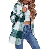 HangNiFang Womens Plaid Flannel Hoodie Shirts Long Sleeve Button Down Jacket Coats