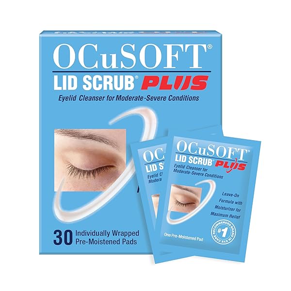 OCUSOFT LID SCRUB PLUS – PRE-MOISTENED LEAVE-ON EYELID WIPES FOR MODERATE TO SEVERE CONDITIONS – MOISTURIZING EYELID CLEANSER FOR MAXIMUM RELIEF – 30 COUNT