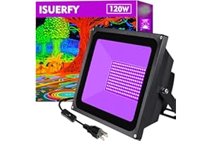 ISUERFY Powerful 120W LED Blacklight Flood Light, IP66 Waterproof Black Light Outdoor Floodlight with Plug+Switch+Cord, for Neon Glow Party Stage Lighting Body Paint Aquarium Fluorescent Poster Christmas