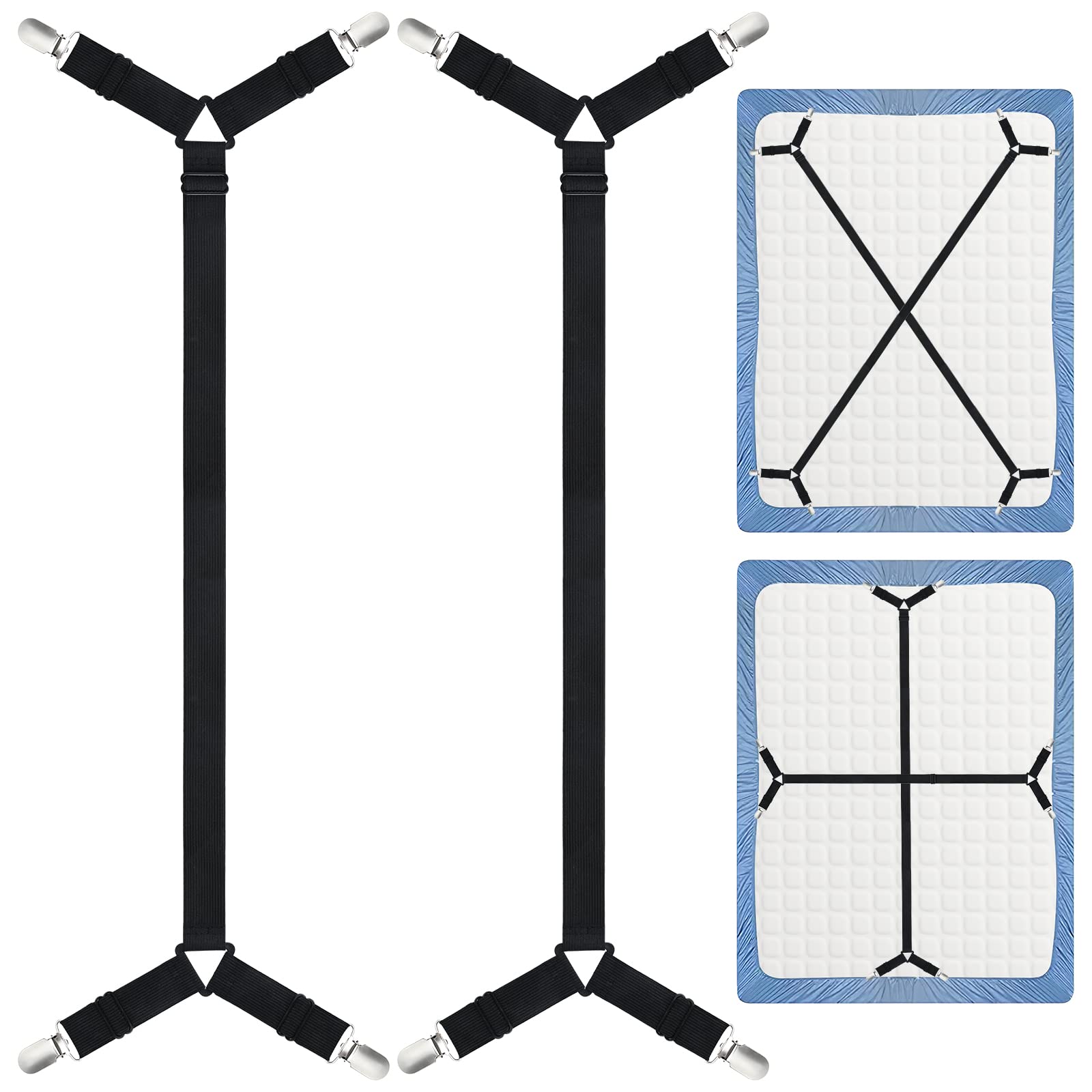 Photo 1 of Morcheiong Bed Sheet Fasteners Straps Adjustable Bed Sheet Holder Bands with Sheet Clips for Bedding Stays Bedsheet Tie Downs, Set of 2