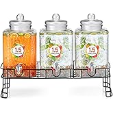 Honeydak 1.5 Gallon Glass Beverage Dispenser with Stand Spigot Glass Lid Leakproof Drink Dispenser Ice Drink Clear Lemonade Juice Jar for Party Wedding Kitchen (3 Pack)