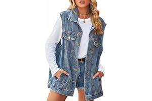 Anzber Women's Denim Vest Oversized Casual Classic Sleeveless Button Denim Jacket