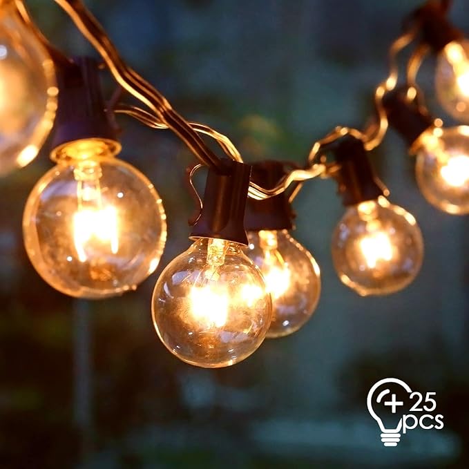 amzdeal Lichterkette Glühbirnen Außen G40 10M Schnurlichter Hängend, E12 Globe Birnen als Deko für Party, Weihnachten, Garten