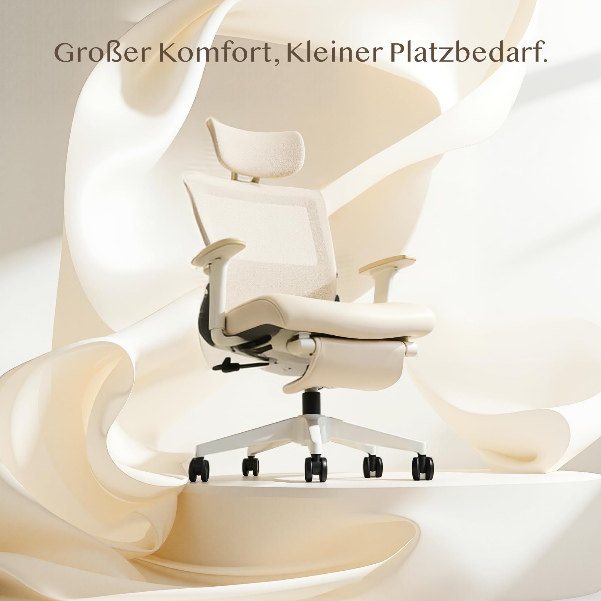 FLEXISPOT Ergonomischer Bürostuhl, Foldex, klappbarer Bürostuhl für Kleine Räume mit Lendenwirbelstütze, Höhenverstellbaren Armlehnen, 2D Kopfstütze, Schreibtischstühle mit Fußstütze Creamweiß 4