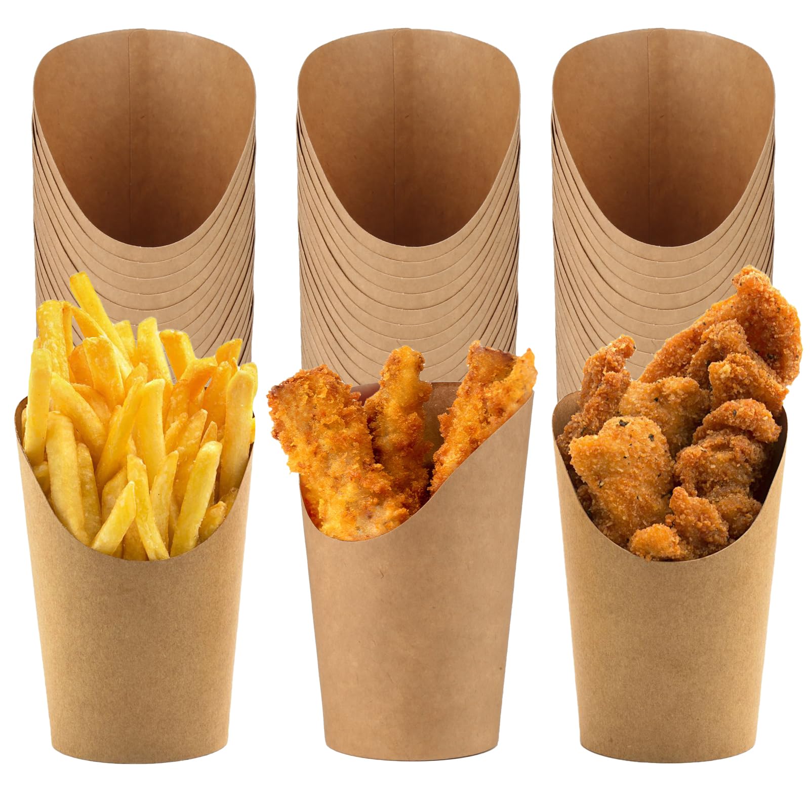 GUOYIHUA Pack of 60 Kraft Paper Cups, 12 oz Waffle Cups, Chip Paper Bags, Popcorn Bags, Snack Paper Cups with Slanted Mouth, for Waffles, Chips, Popcorn, Ice Cream, Fruit Skewers