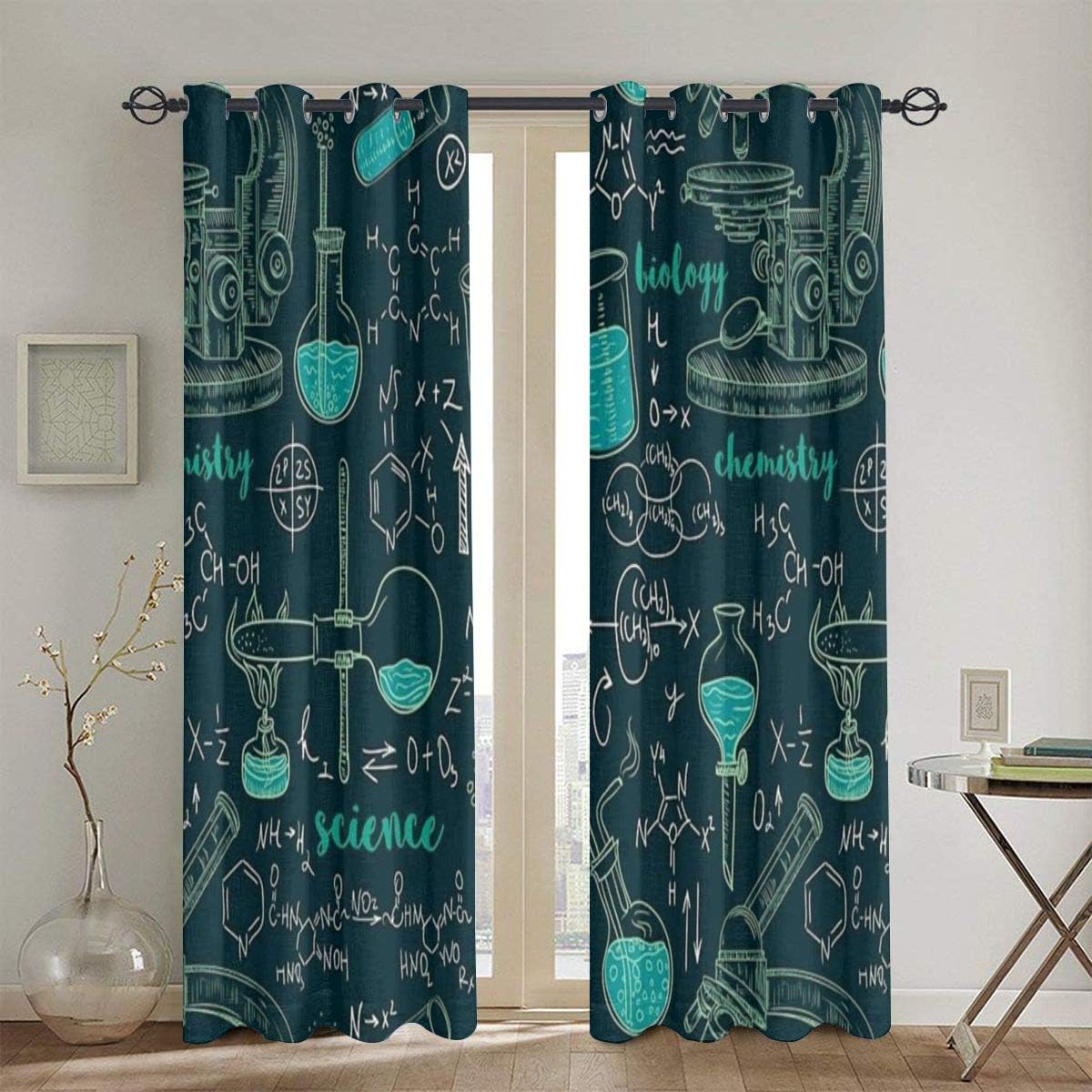 Cortina opaca Vintage Pattern Laboratorio de química con fórmulas