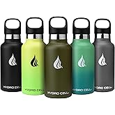 HYDRO CELL Stainless Steel Water Bottle with Straw & 2 Standard Mouth Lids (32oz 24oz 20oz 16oz) Keeps Liquids Hot or Cold w/Double Wall Vacuum Insulated Leak Proof Sport Design (Army 16oz)