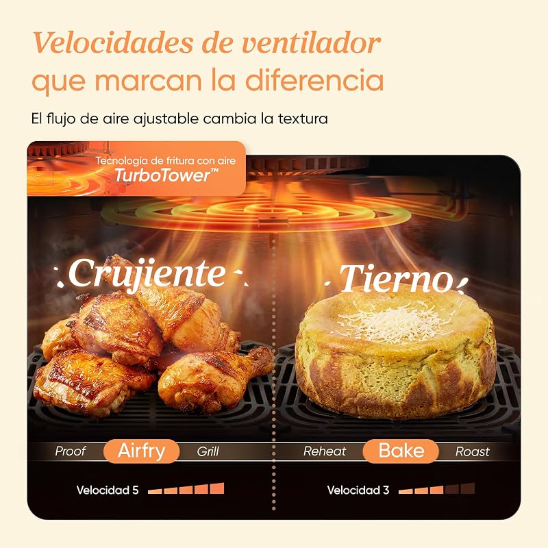 Fritadeira Cosori Turbo Tower 10.8L, Cesta Dupla True Inox, economia de espaço, alta potência de 2630W e mais rápida, 6 funções, refeições sempre equilibradas, cozimento ilimitado, fácil de limpar