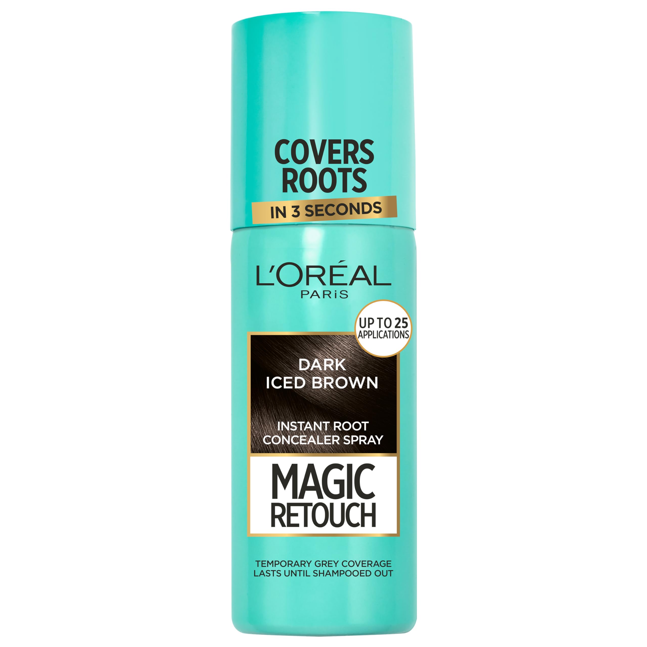 L'Oréal Paris Dark Iced Brown Magic Retouch Hair Colour Root Concealer Spray (75ml), Instant 100% Grey Coverage & Flawless Blend, Quick & Easy Application