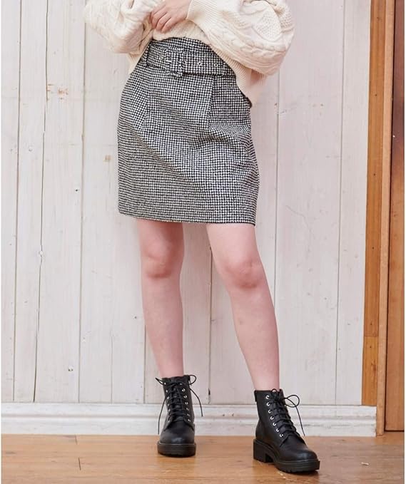 Amazon Co Jp マジェスティックレゴン Majestic Legon 太ベルト付ツィードスカート ブラック柄 M 服 ファッション小物