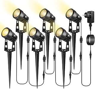 ECOWHO Gartenleuchte, 6 Stück 21m Gartenbeleuchtung Led mit Kabel, IP65 Wasserdichter Gartenstrahler mit Erdspieß, 2700K Warmweiß, Gartenlampe mit Stecker, Wegbeleuchtung Ideal für Garten,Bäume,Hecken