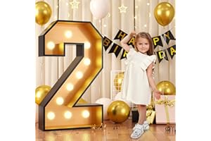 BIAPIAN 4FT Marquee Light Up 2 Numbers,Black Gold Giant Marquee Mosaic Numbers Marquee Frame Numbers for 2nd Birthday Decorations, Birthday Party,Mosaic Number 2,DIY Frame Pre-Cut Foam Board Kit