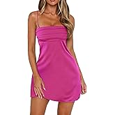 HYPERFIRE Women's Summer Spaghetti Strap Satin Mini Dress Smock Cami Short Dresses Party Evening