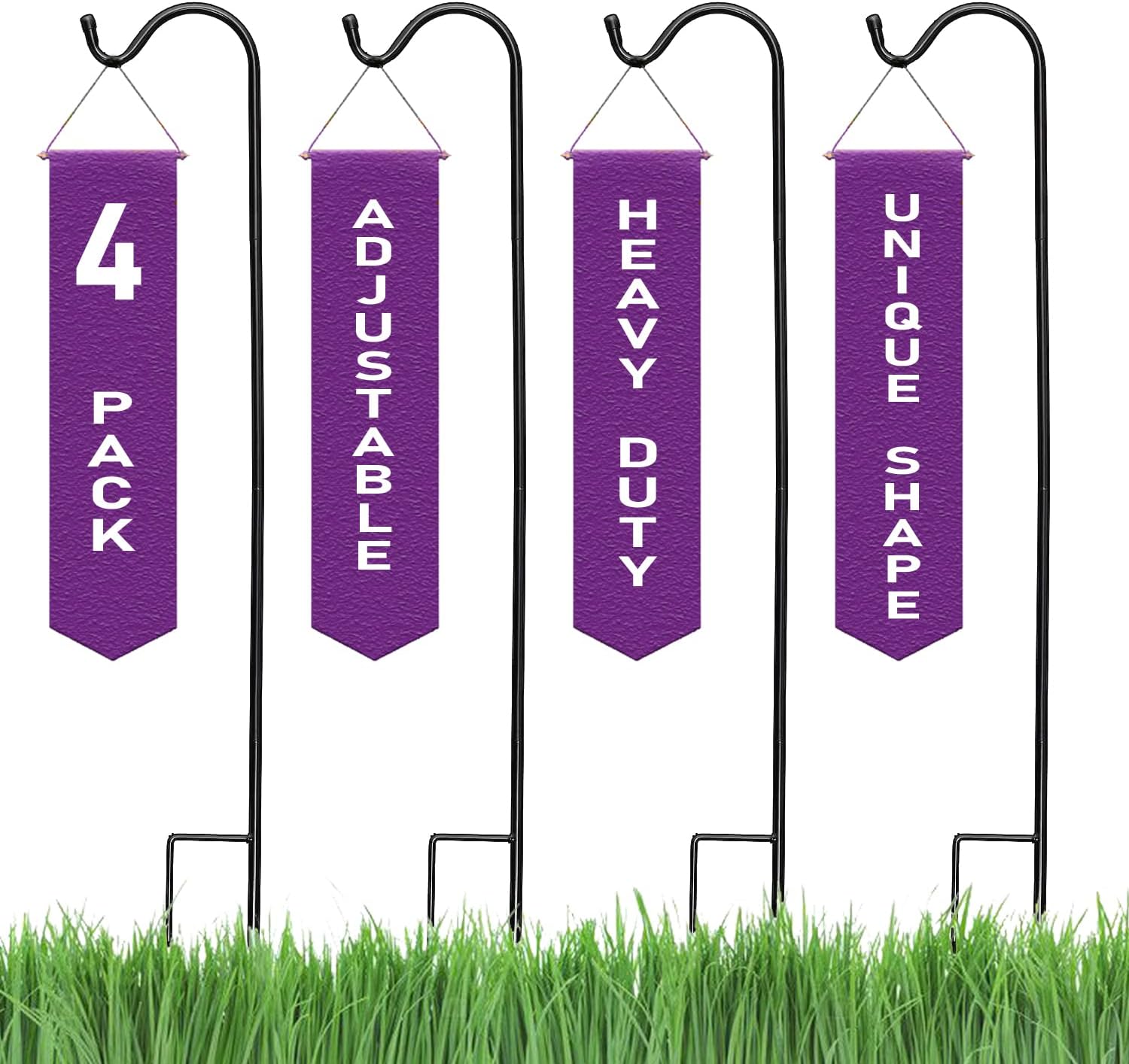 Outdoor Shepherd's Hooks - Ashman Adjustable Shepherd's Hooks, Black, Set of 4 Made