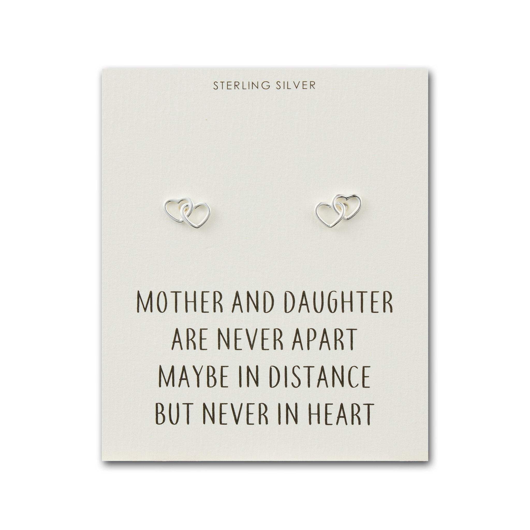 Philip Jones Sterling Silver Mother and Daughter Quote Heart Link Earrings