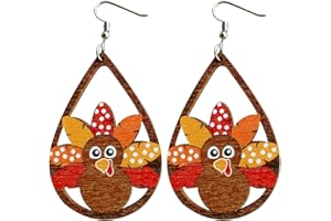 FUQIMANMAN2020 Cute Thanksgiving Turkey Pumpkin Maple Leaf Dangle Earrings Colorful Sunflower Wooden Thanksgiving Fall Earrings for Women Jewelry