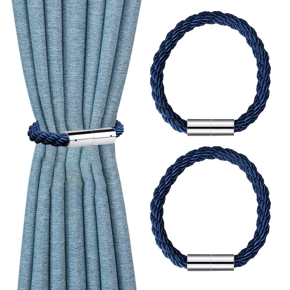 HSTYAIG 2 Pieces Magnetic Curtain Tiebacks Curtain Clips Rope Holdbacks Curtain Weaving Holder Buckles For Home Office Decorative (Blue)