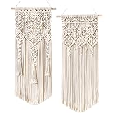 Mkono 2 Pcs Macrame Woven Wall Hanging Boho Chic Geometric Art Decor - Beautiful Bedroom Nursery Apartment Home Decoration, G