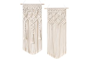 Mkono 2 Pcs Macrame Woven Wall Hanging Boho Chic Geometric Art Decor - Beautiful Bedroom Nursery Apartment Home Decoration, Gift for Girls Adults Birthday Christmas, 28" L x 13" W