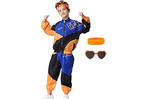 Coseaon 80s Outfit for Kids, Retro 90s Tracksuit Boys Girls Hip Hop Dance Clothes Unisex Patchwork Jacket Pants Sportswear