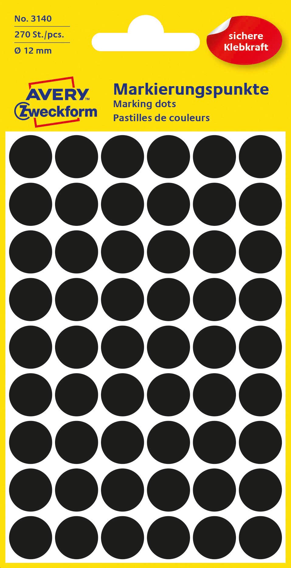 Avery Colour Coding Dots ø12mm 270 Labels Black