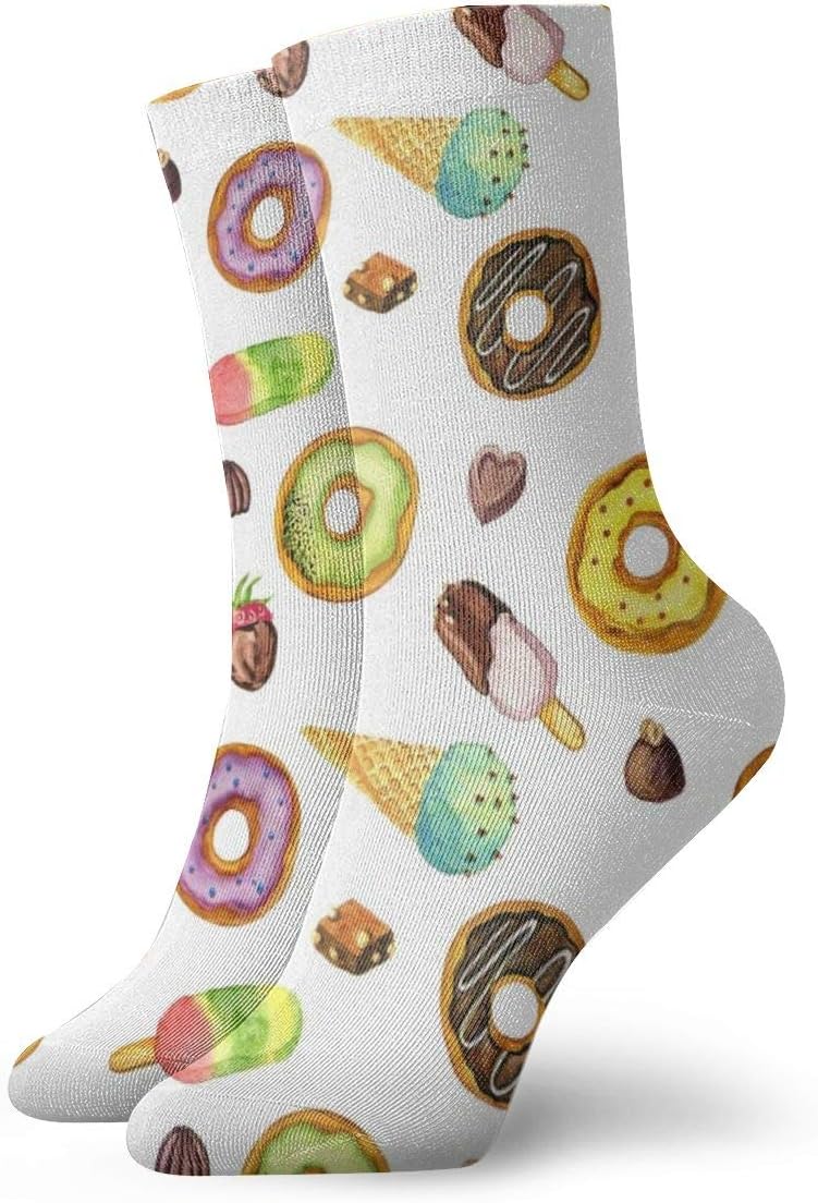 WEEDKEYCAT Watercolor Ice Cream & Donuts Adult Short Socks Cotton Gym Socks for Mens Womens Yoga Hiking Cycling Running Soccer Sports