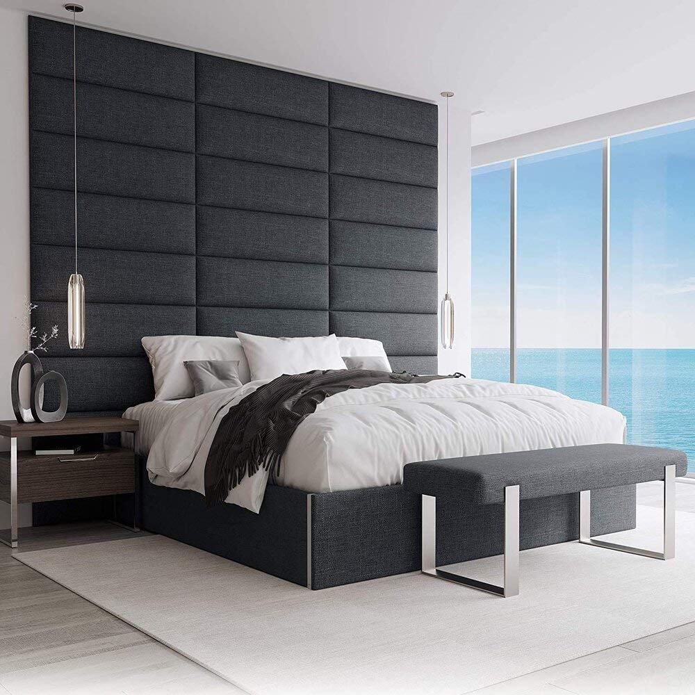 VANT Upholstered Accent Wall Panels - Packs of 4 - Easy to Install - Twin-King Size Headboard (91cm Wide, Cotton Weave Midnight Blue) โ image 1