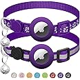 2 Pack Airtag Cat Collar Breakaway with Bell,Reflective Kitten Collar with Apple Airtag Cat Collar Holder,Adjustable 7-12In,Safety Buckle for Girl Boy Cats,Pet Supplies,Accessories,Gifts (Purple)