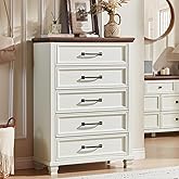 SAVOR LIFE Farmhouse Chest of Drawers for Bedroom, 45” Tall Dresser for Closet, Rustic Wood Dressers for Bedroom, Hallway, Entryway, White