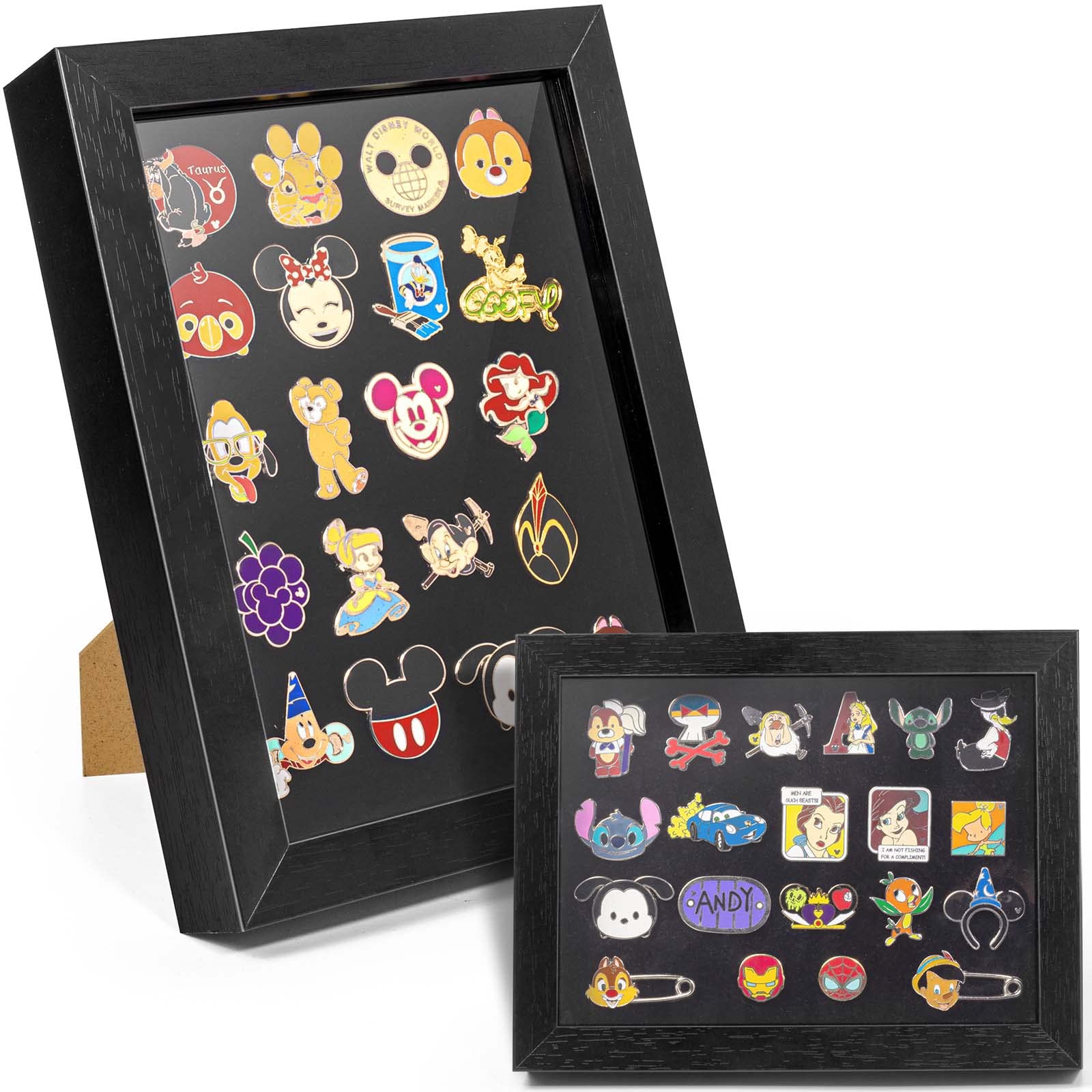 Photo 1 of Enamel Pin Display Frame, 7x9 Shadow Box for Wall and Tabletop Display, Pin Collection Display, Pin Holder for Disney Pins, Black