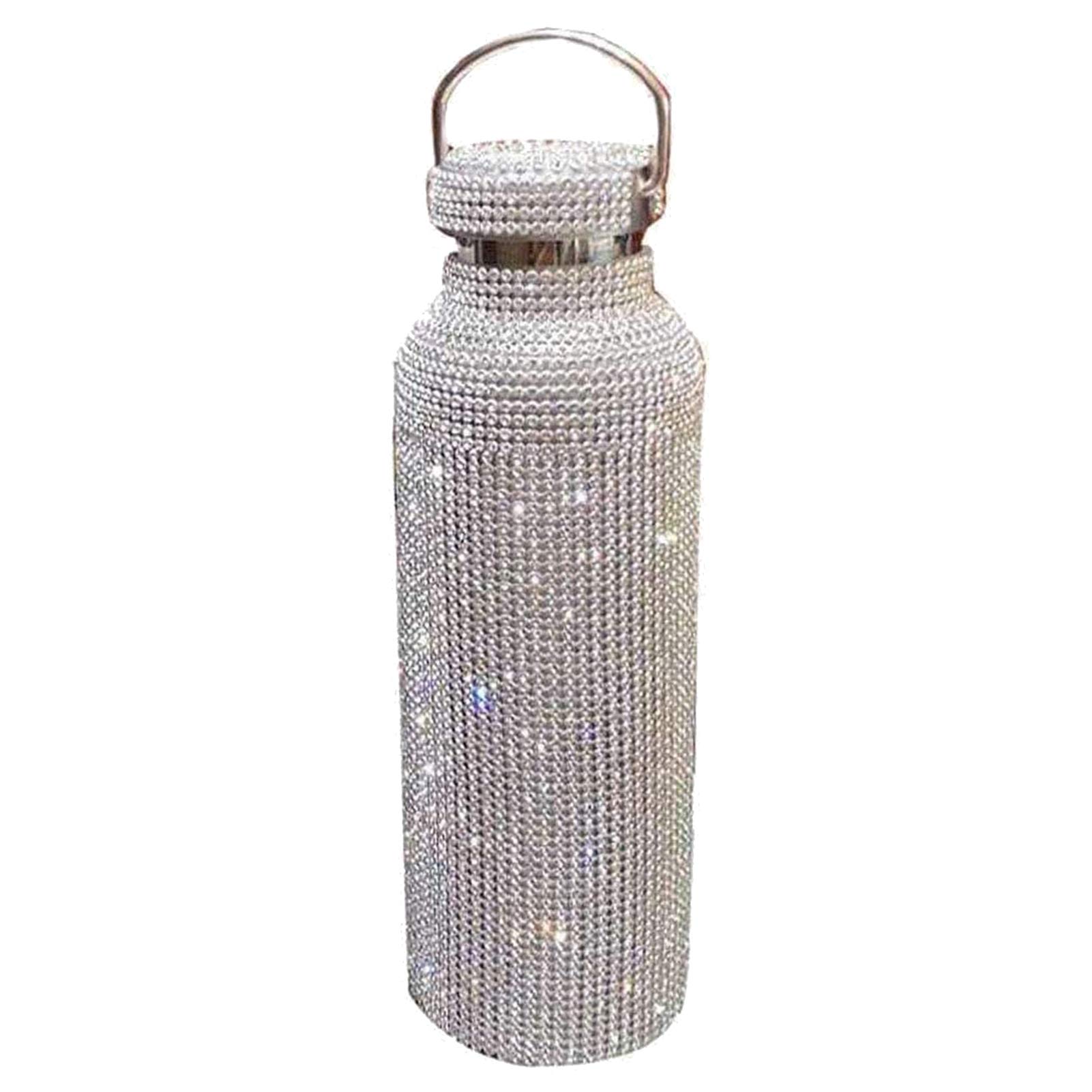 Diamond Water Bottle, Stainless Steel Insulated Thermal Cup Water Bottle,Glitter Water Bottles Refillable Water Bottles for 12 Hours Hot & 12 Hours Cold Drinks for Women Silver (500ml)