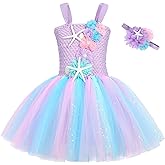 COTRIO Mermaid Tulle Tutu Dress Girls Mermaid Birthday Party Princess Dress Kids Halloween Costume Outfits