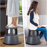 SPORFIT BETTARY Rolling Step Stool with Wheels, Kick Step Stool with 330 LBS Weight Capacity, Kitchen Step Stool with Non Slip Platform for Home Office, Library, Grey, Gray, XDY-550