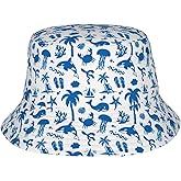 Hawaii Bucket Hat Summer Beach Cap Palm Tree Bucket Hats Tropical Flower Plant Sun Hat for Fishing Hiking Camping