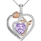 Awinesn Rose Heart Necklaces for Women Birthstone Pendent Necklace Gifts for Women Jewelry Anniversary Birthday Christmas Gifts for Her Mom Wife Girlfriend