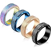 Fekang Anxiety Rings for Women - Stress Relief Spinner Rings, 4Pcs, 6MM Titanium Steel, Size 5-12