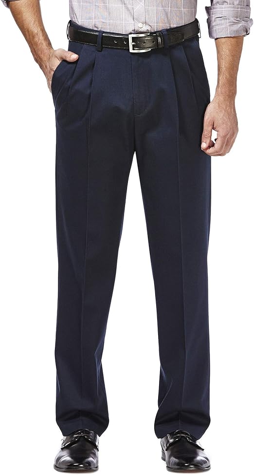 Haggar Men's Premium No Iron Classic Fit Expandable Waist Pleat Front Pant : Amazon.ca: Clothing 
