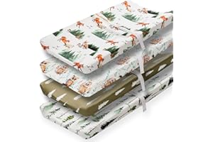 4 Pack Forest Animals Neutral Changing Pad Covers Woodland Unisex Fitted Baby Breathable Changing Pad Sheets Set for Toddlers